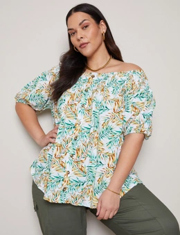 Autograph Elbow Sleeve Smocked Off The Shoulder Top