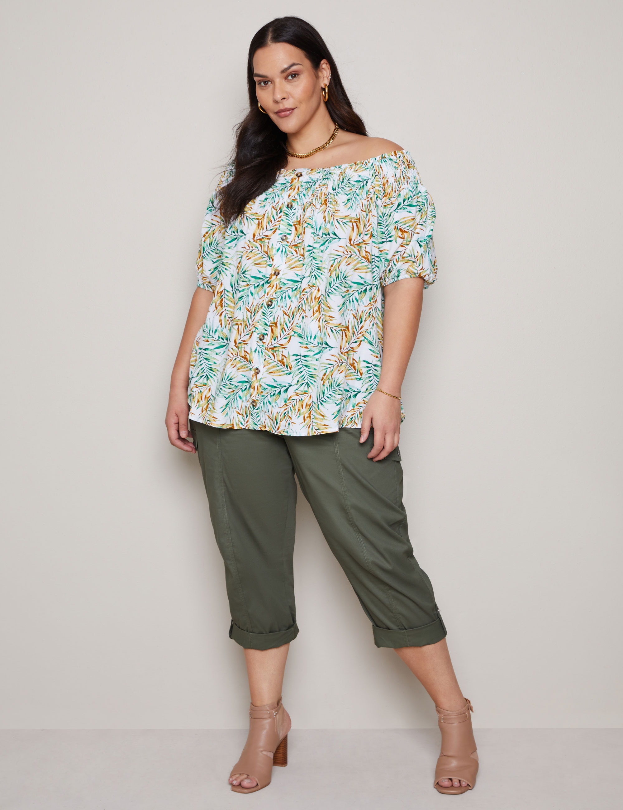 Smocked off the shoulder top sales plus size