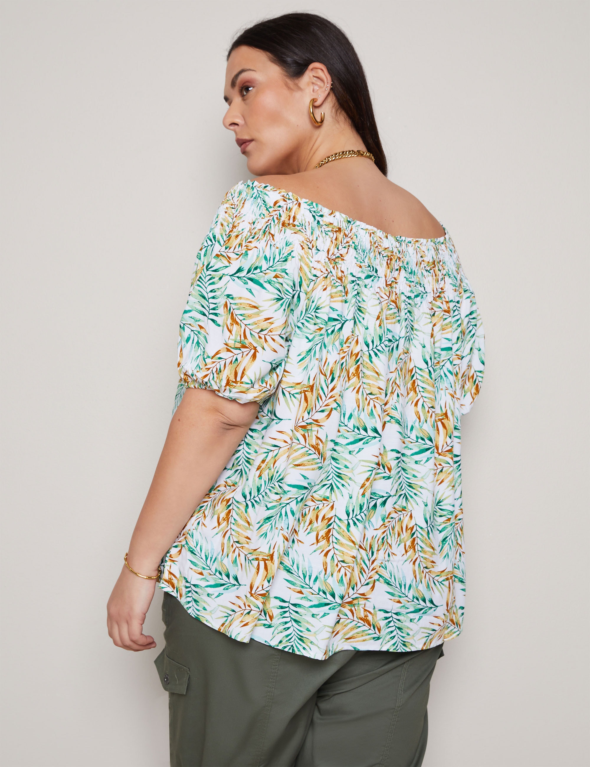 Smocked off the shoulder top sales plus size