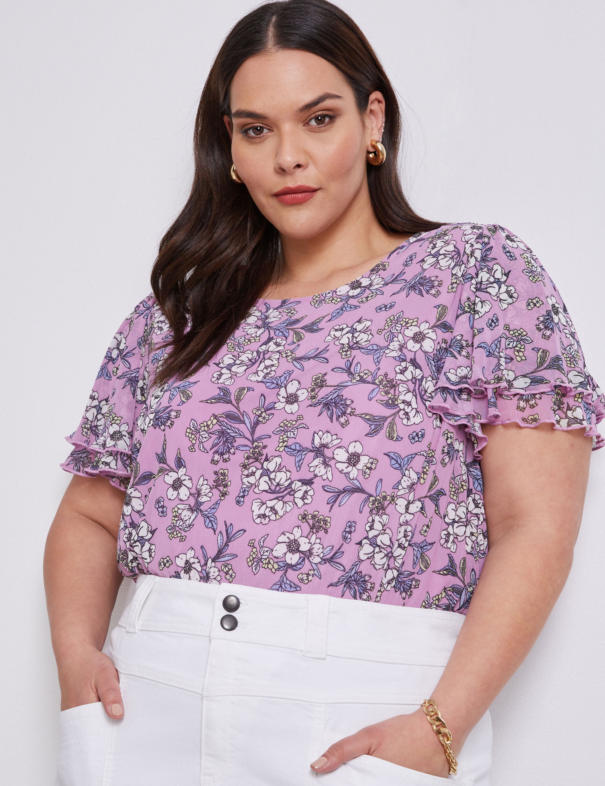 Autograph Short Double Flutter Sleeve Mesh Top | EziBuy Australia