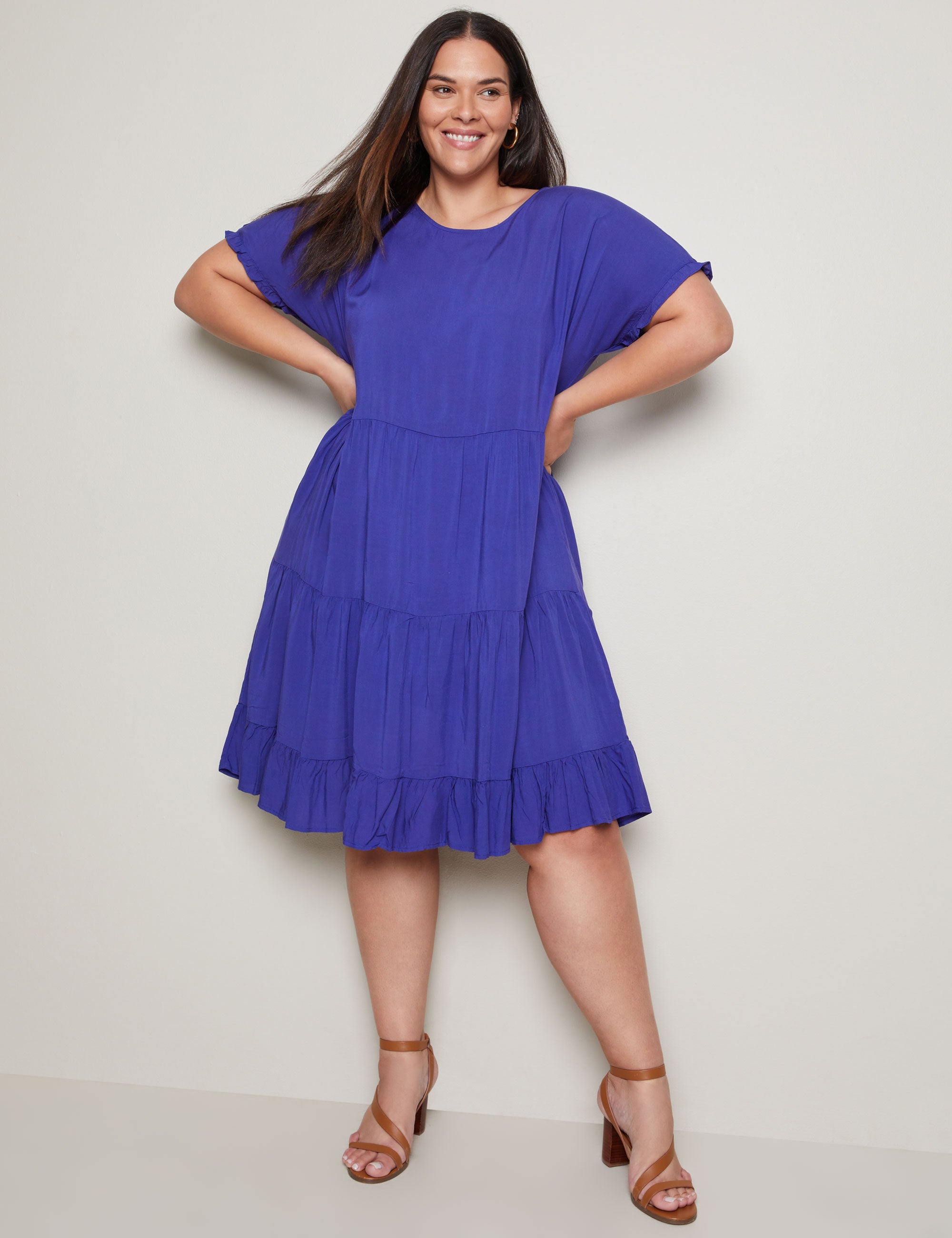 Autograph Short Sleeve Tiered Midi Summer Dress | EziBuy Australia