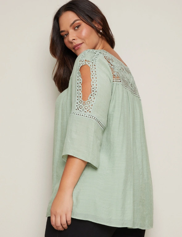 Autograph Woven Lace Yoke Top, hi-res image number null