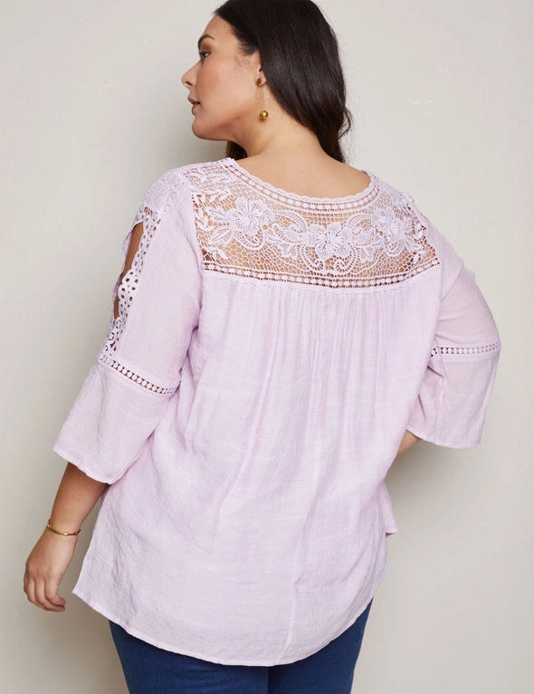 Autograph Woven Lace Yoke Top, hi-res image number null