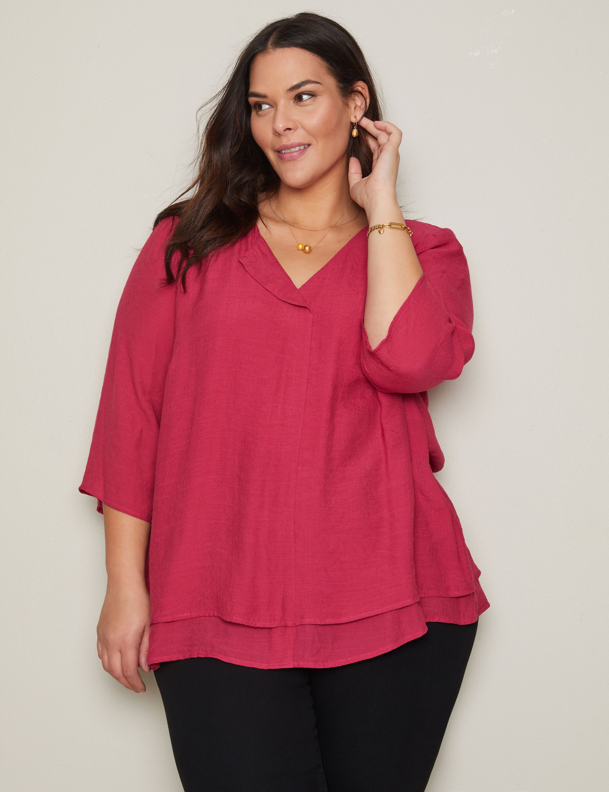 AUTOGRAPH - Plus Size - Womens Tops - Woven Double Layer Top