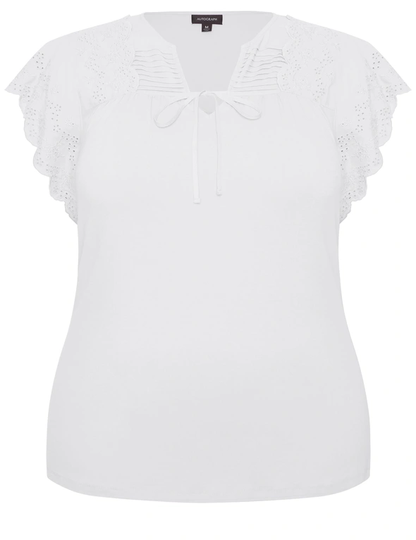 Autograph Short Sleeve Embroidered Shiffley Trim Knitwear Top, hi-res image number null