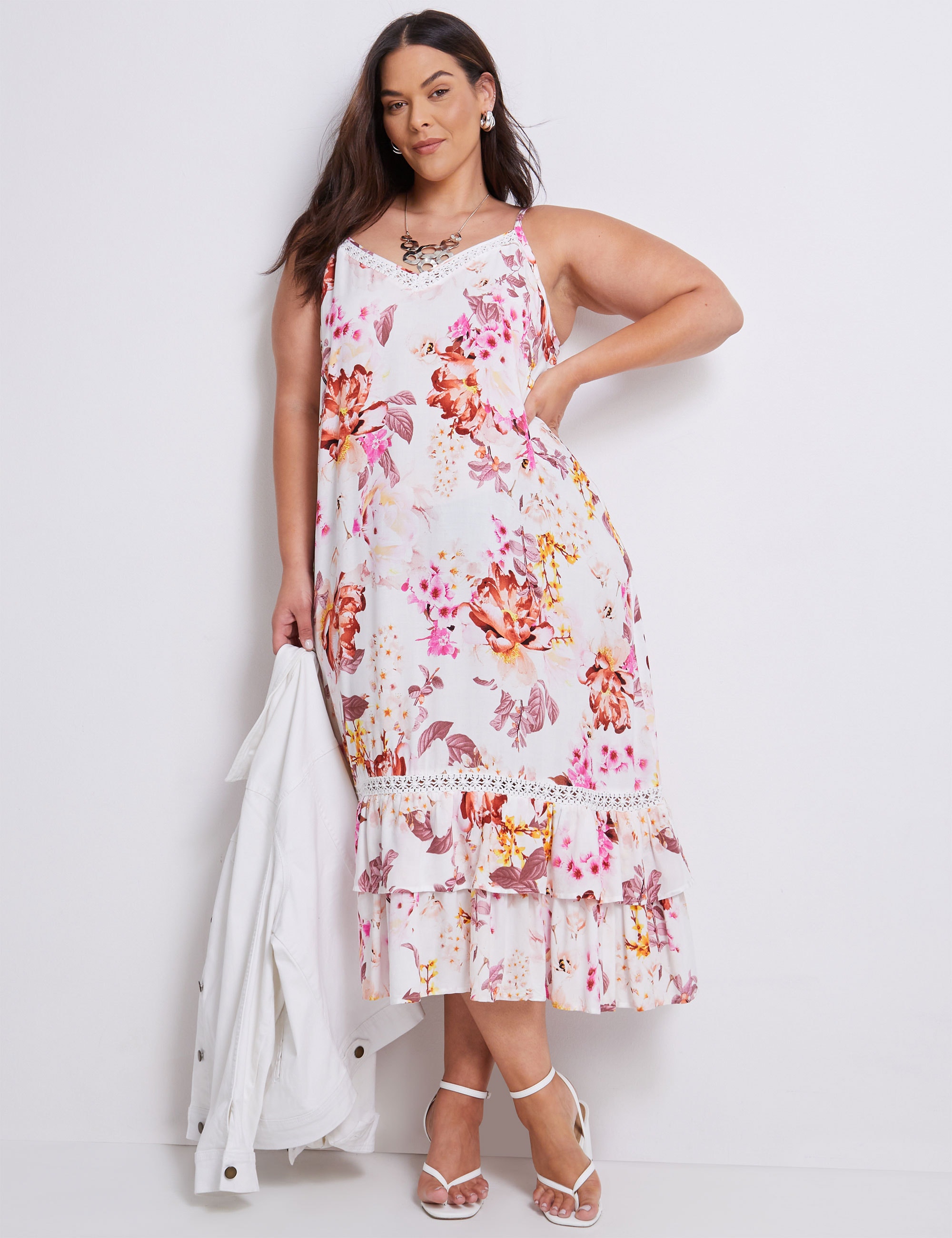 AUTOGRAPH - Plus Size - Womens Midi Dress - Pink - Summer Casual