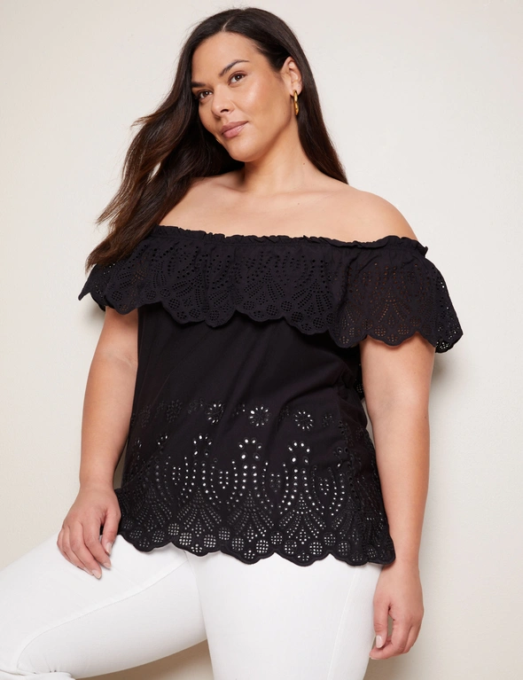Autograph Off The Shoulder Embroidered Knit Top | Autograph