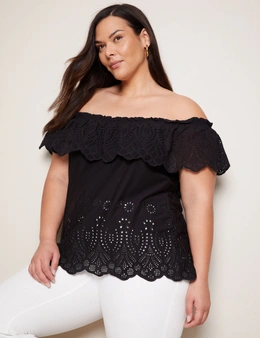 Autograph Off The Shoulder Embroidered Knit Top