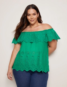 Autograph Off The Shoulder Embroidered Knit Top