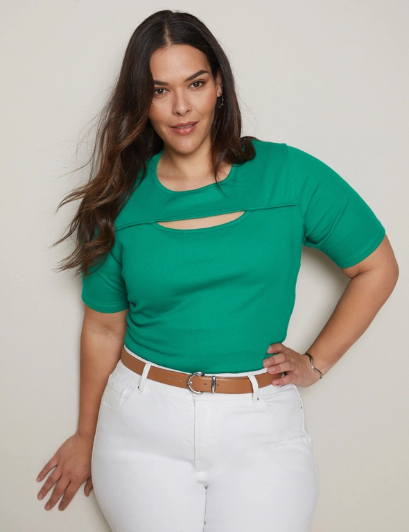Autograph Short Sleeve Cutout Ribbed Top, hi-res image number null