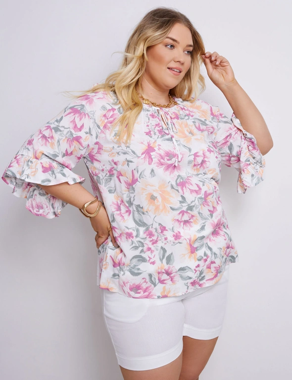 Autograph Elbow Sleeve Ruffle Trim Peasant Top, hi-res image number null