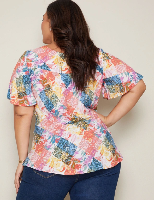Autograph Short Sleeve Button Front Peplum Top, hi-res image number null