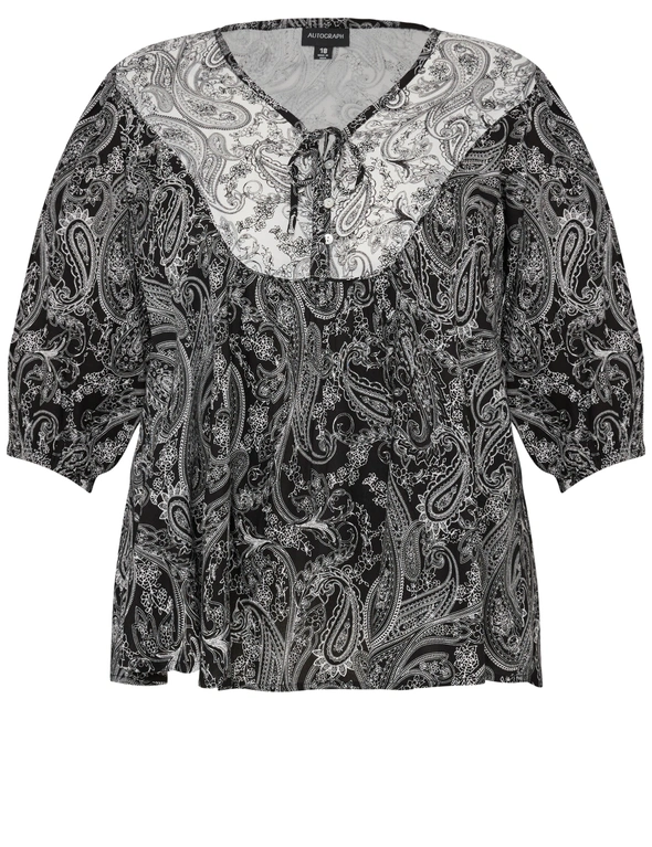 Autograph Elbow Sleeve Double Print Peasant Top, hi-res image number null