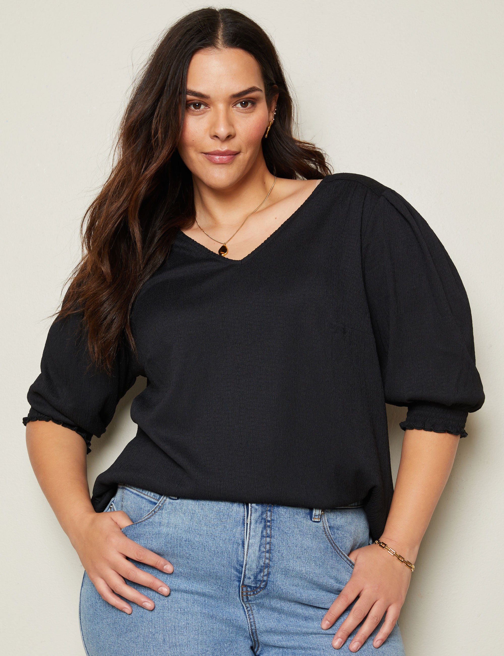 Autograph Long Sleeve Texture Peplum Knit Top | Autograph