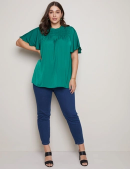 Autograph Elbow Sleeve Smocked Front Satin Top