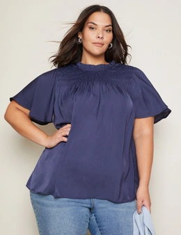 Autograph Elbow Sleeve Smocked Front Satin Top