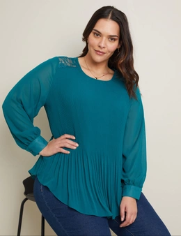 Autograph Long Sleeve Plisse Pleated Woven Top