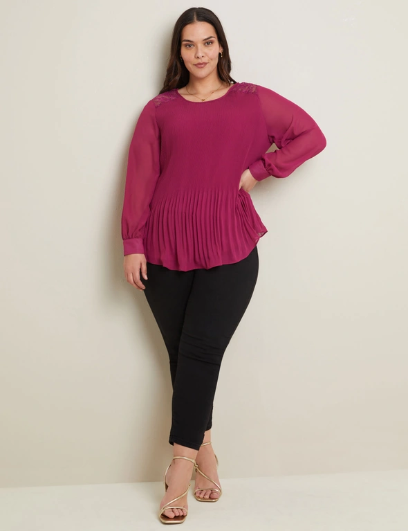 Autograph Long Sleeve Plisse Pleated Woven Top, hi-res image number null