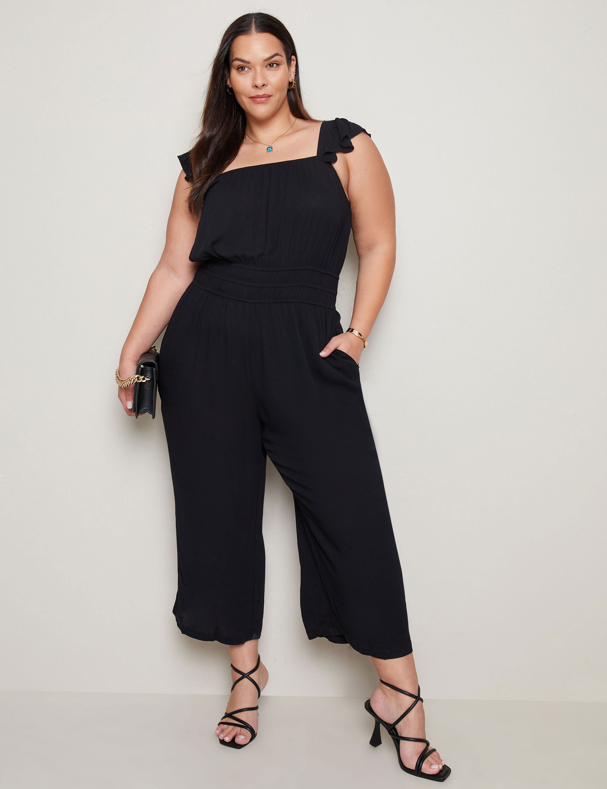 Autograph Textured Jersey Frill Sleeve Summer Jumpsuit | EziBuy Australia