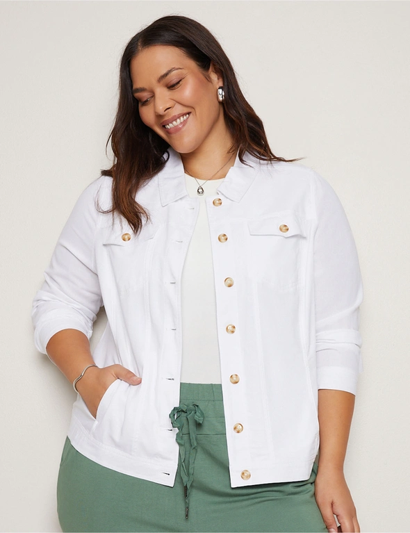 Long Sleeve Linen Blend Denim Style Jacket, hi-res image number null