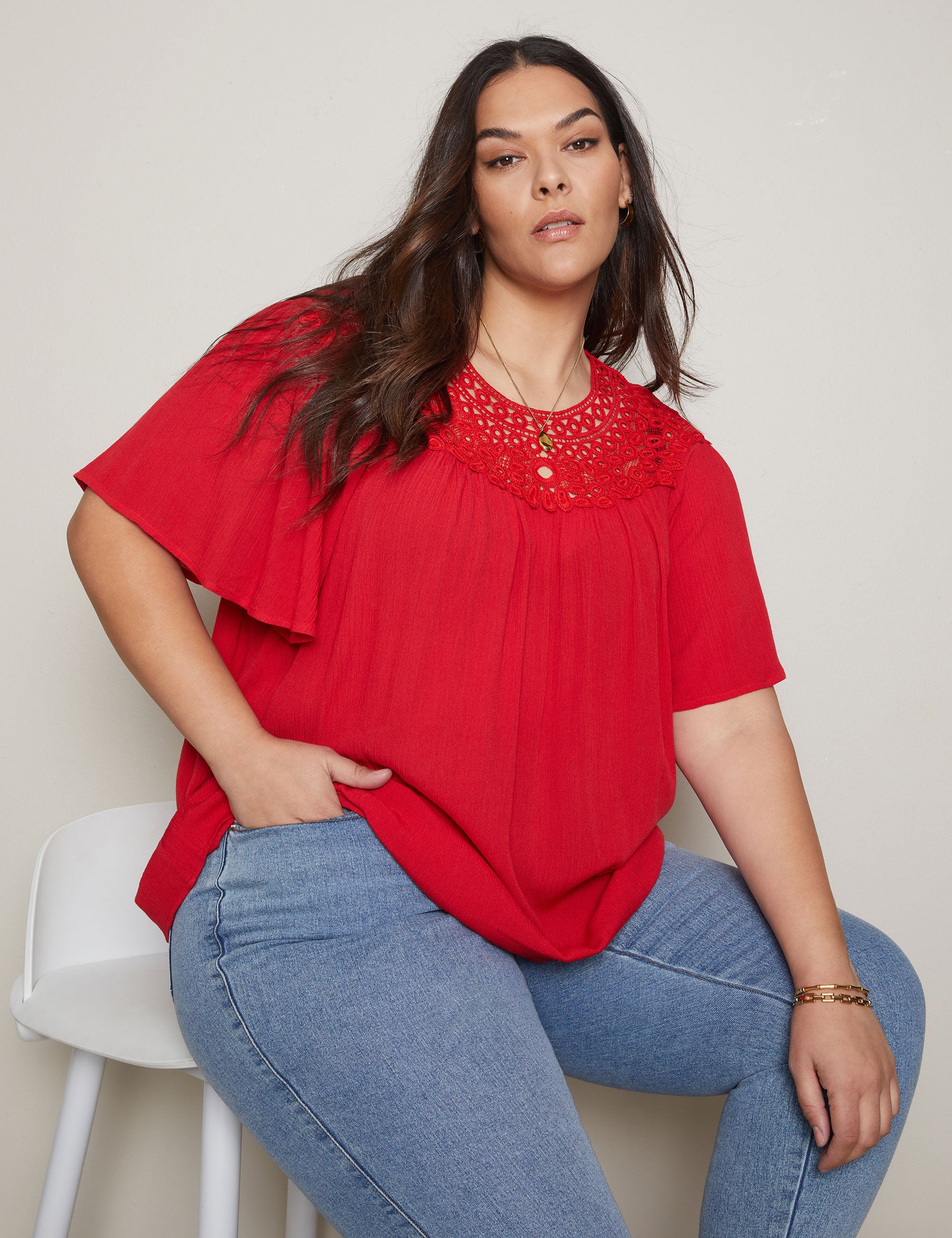 Spanx Airessentials Desk To Dinner Elbow Sleeve Top in Red