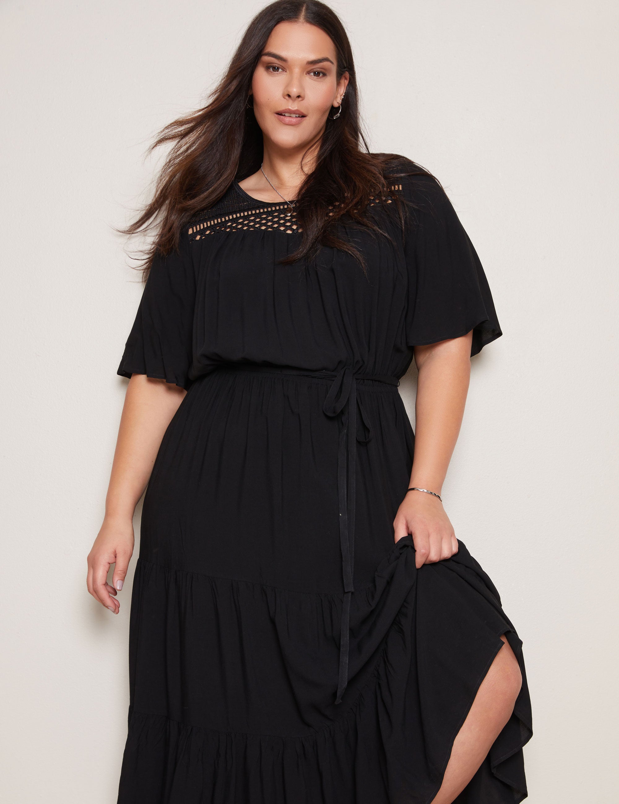 Autograph Short Sleeve Lace Trim Maxi Dress | EziBuy Australia