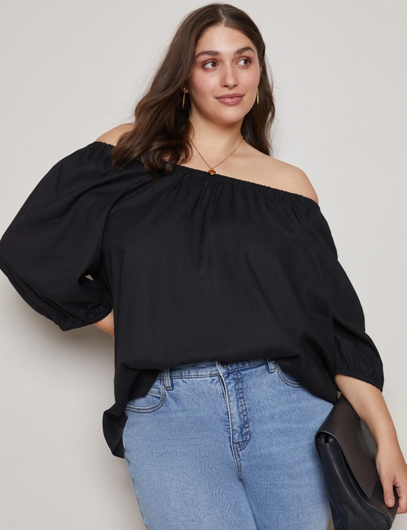 Autograph 3/4 Sleeve Off Shoulder Woven Top, hi-res image number null