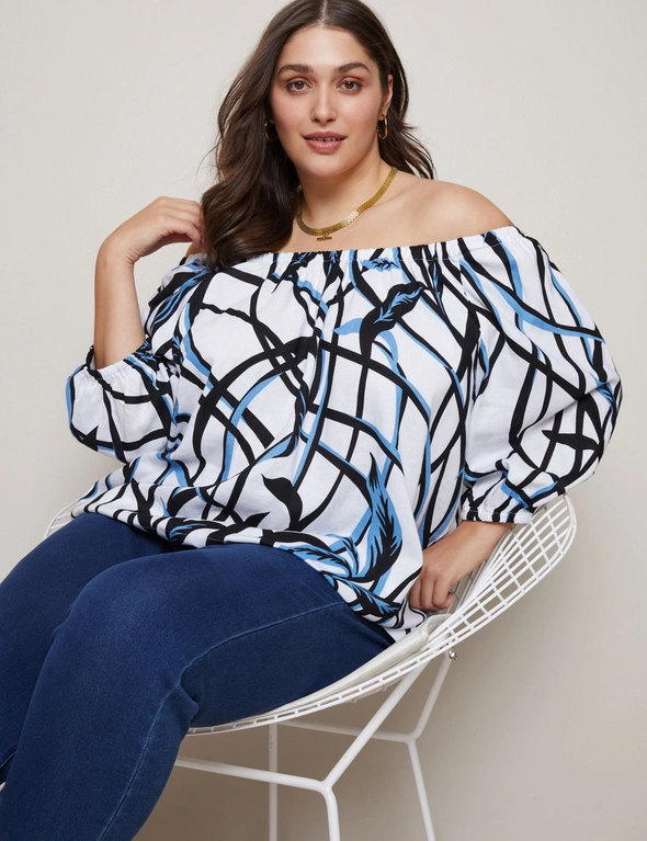 Autograph 3/4 Sleeve Off Shoulder Woven Top, hi-res image number null