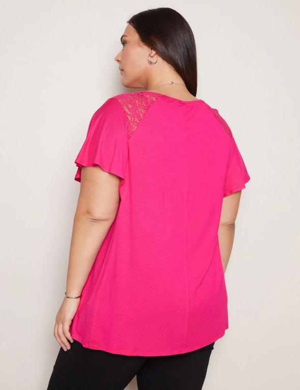 Autograph Short Sleeve Lace Trim Top, hi-res image number null