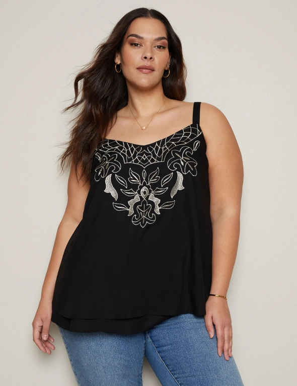 Autograph Strappy Embroidered Cami Woven Top, hi-res image number null