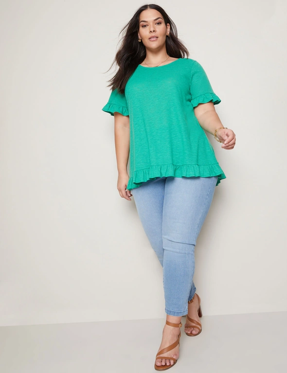 Autograph Short Sleeve Frill Hem Textured Top, hi-res image number null