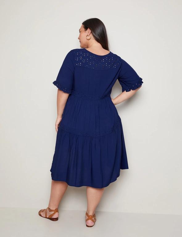 Autograph Broderie Trim Frill Sleeve Tiered Midi Dress, hi-res image number null