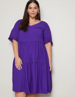 Autograph Broderie Trim Frill Sleeve Tiered Midi Dress