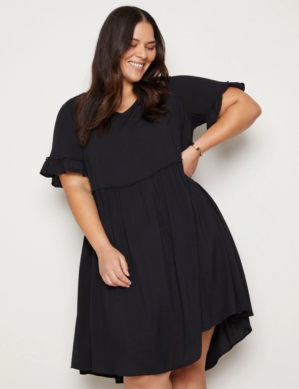 Autograph V Neck Frill Sleeve Over the Knee Woven Dress, hi-res image number null