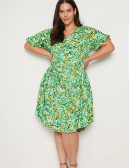 Autograph V Neck Frill Sleeve Over the Knee Woven Dress