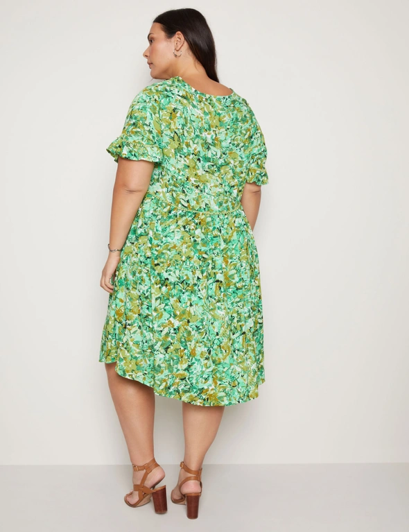 Autograph V Neck Frill Sleeve Over the Knee Woven Dress, hi-res image number null