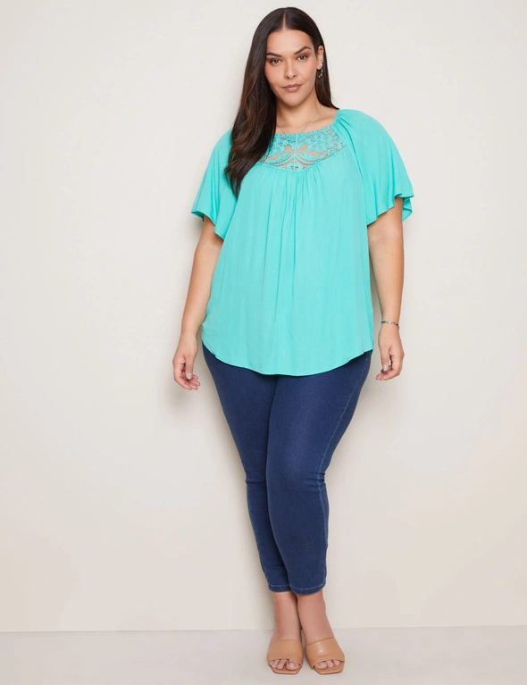 Autograph Flutter Sleeve Lace Detail Summer Top, hi-res image number null