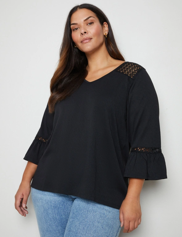 Autograph 3/4 Sleeve Lace Detail Top, hi-res image number null