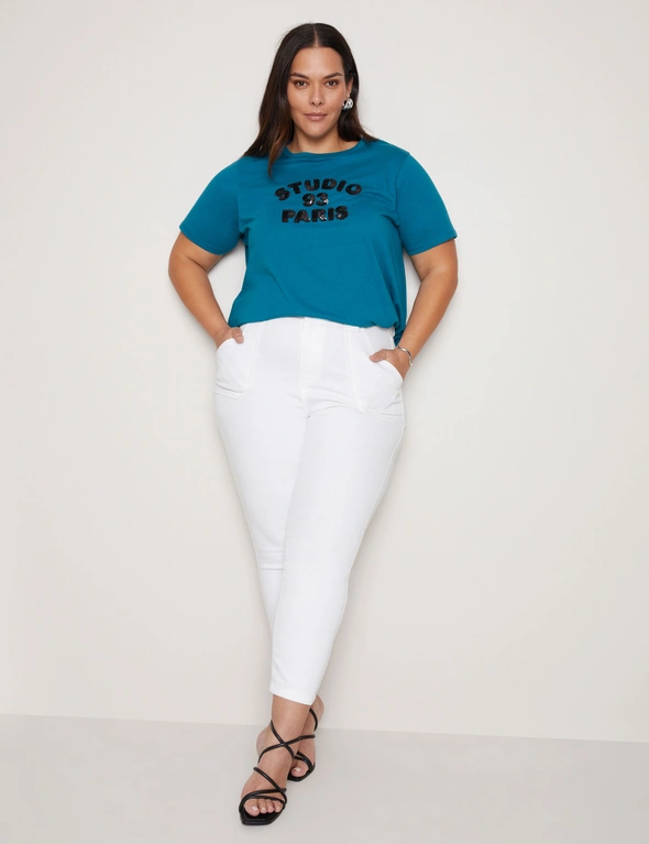 Autograph Short Sleeve Sequin Slogan Leisure Tee, hi-res image number null
