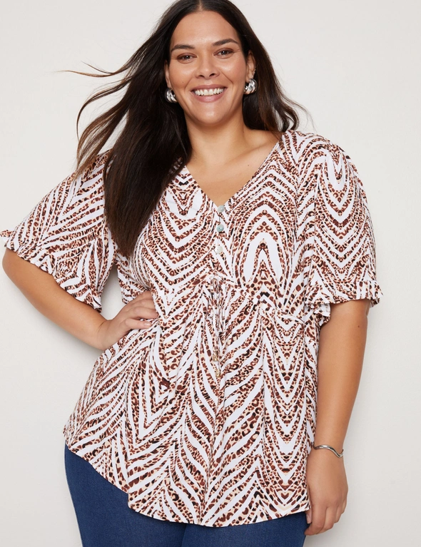Autograph V Neck Tiered Frill Sleeve Top, hi-res image number null