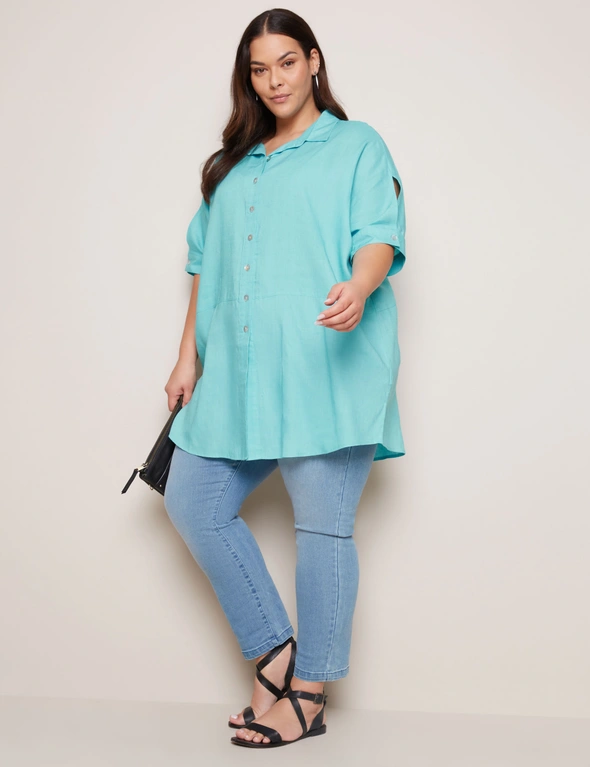 Autograph Seam Detail 3/4 Sleeve Linen Blend Tunic, hi-res image number null