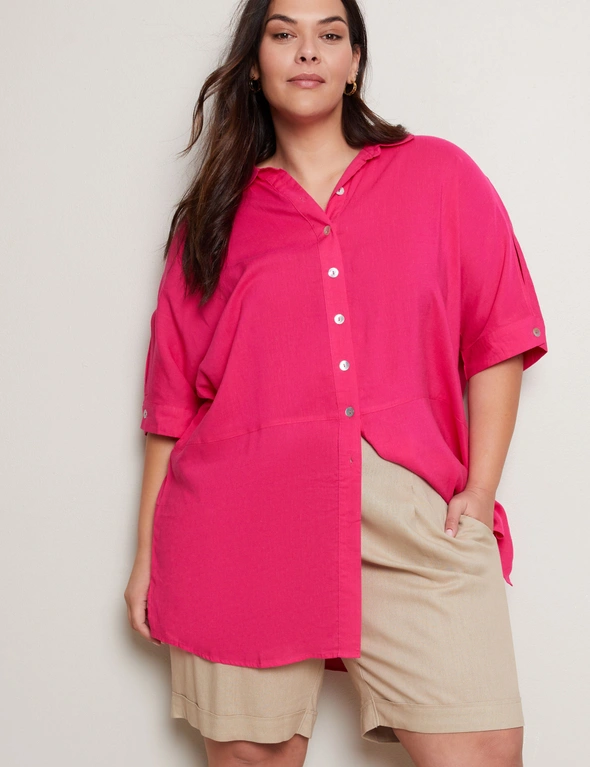 Autograph Seam Detail 3/4 Sleeve Linen Blend Tunic, hi-res image number null