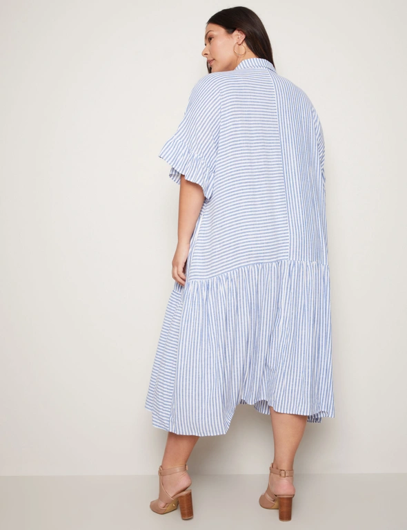 Autograph Elbow Sleeve Tiered Linen Blend Midi Shirt Dress, hi-res image number null