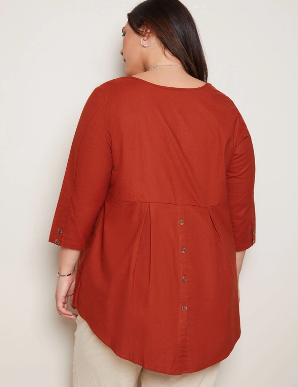 Autograph Elbow Sleeve Button Pleat Back Linen Top, hi-res image number null