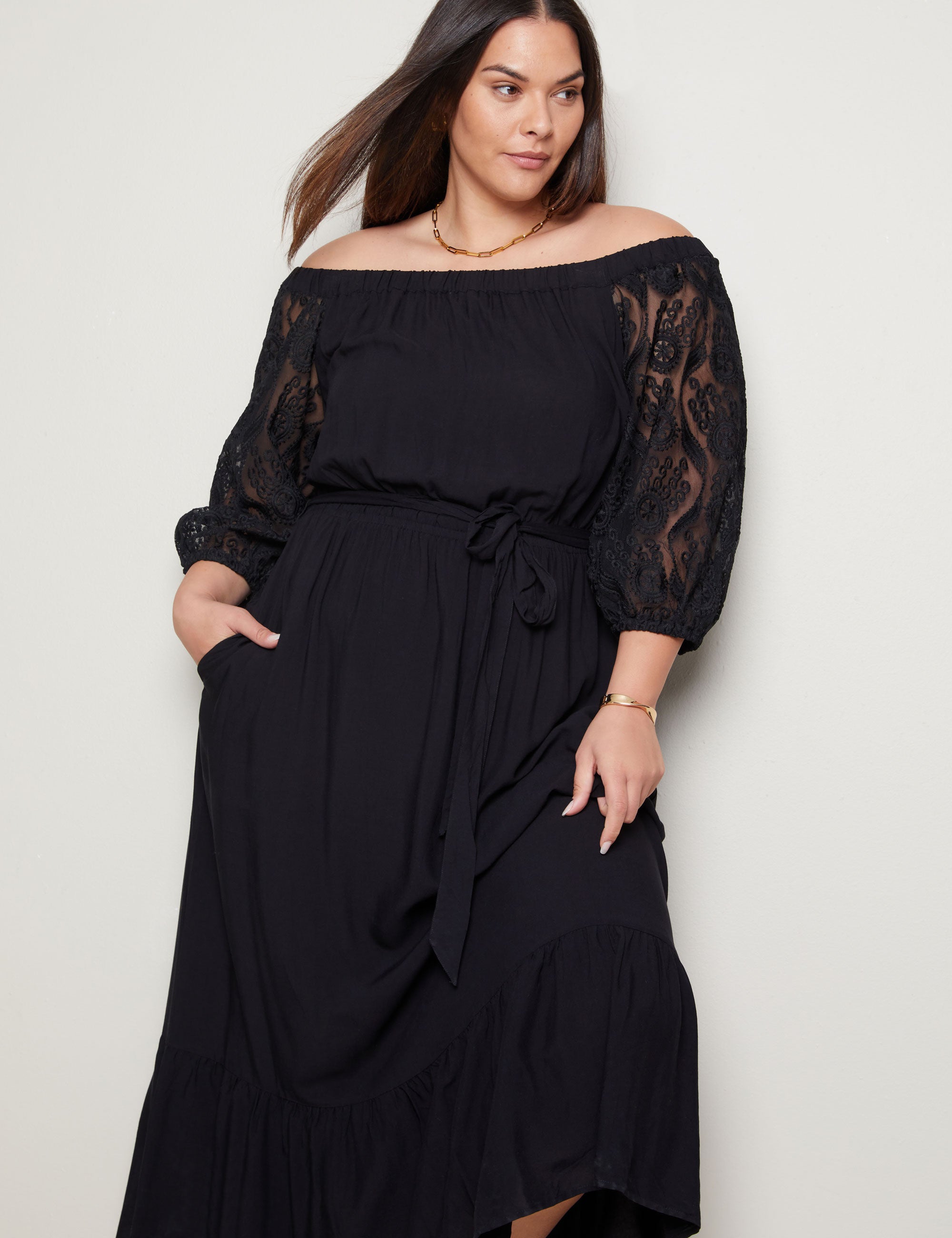 Autograph Lace Sleeve Off Shoulder Maxi Summer Dress | Autograph