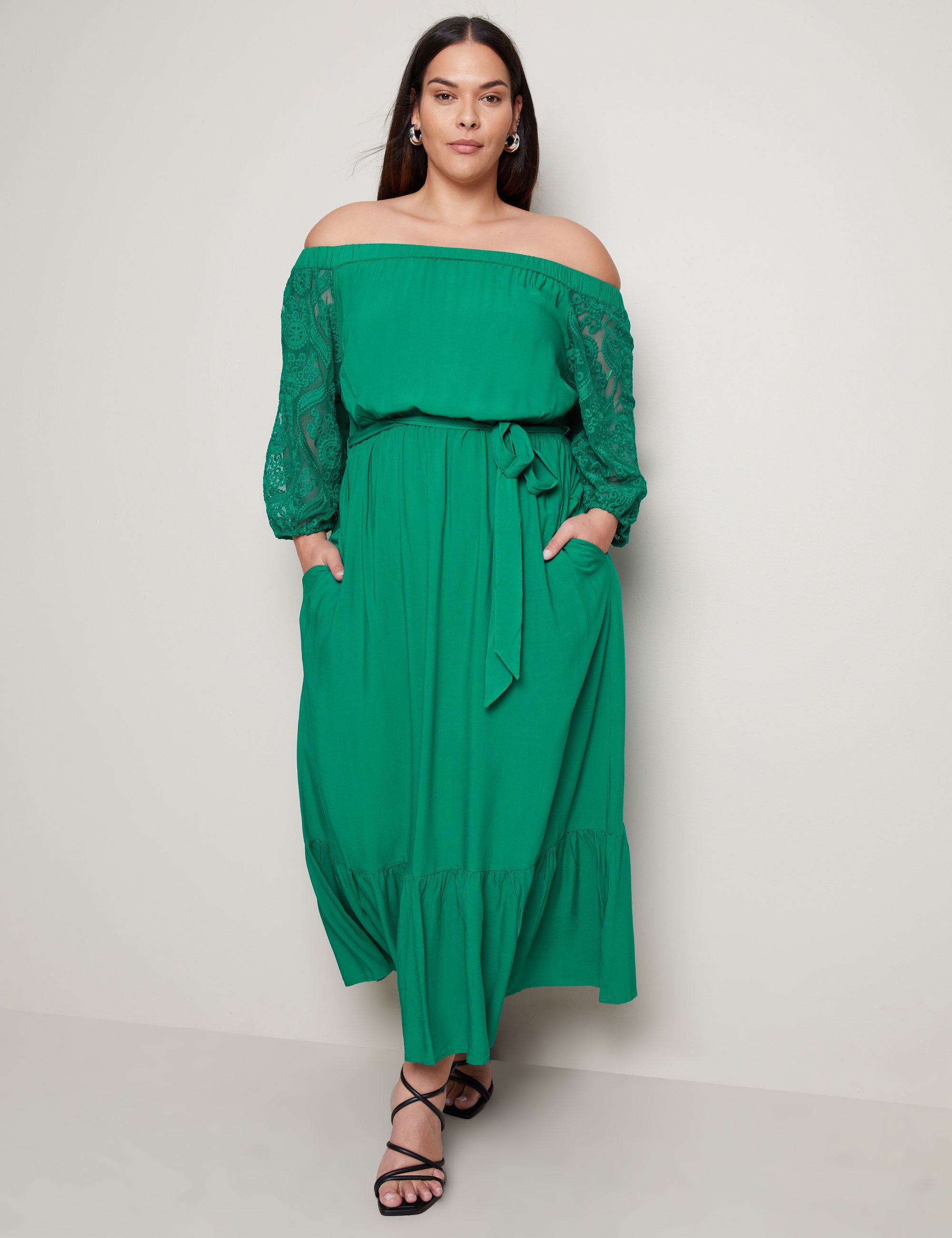 Wishlist Rowan Lace Off-The-Shoulder Maxi Dress