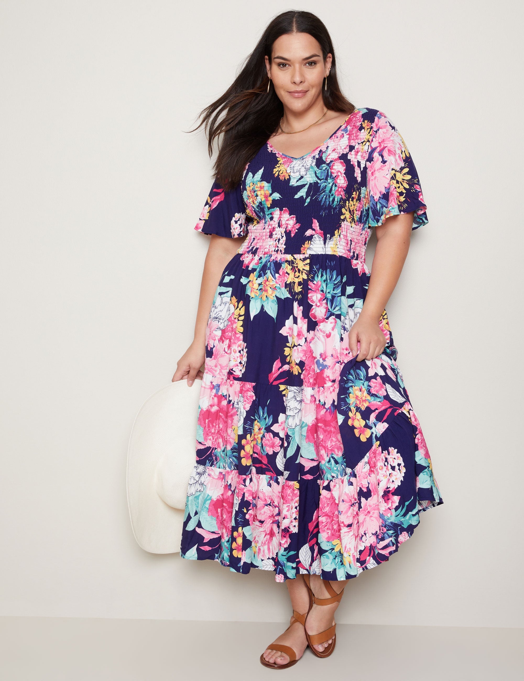 Autograph Flutter Sleeve Shirred V Neck Maxi Dress | Autograph