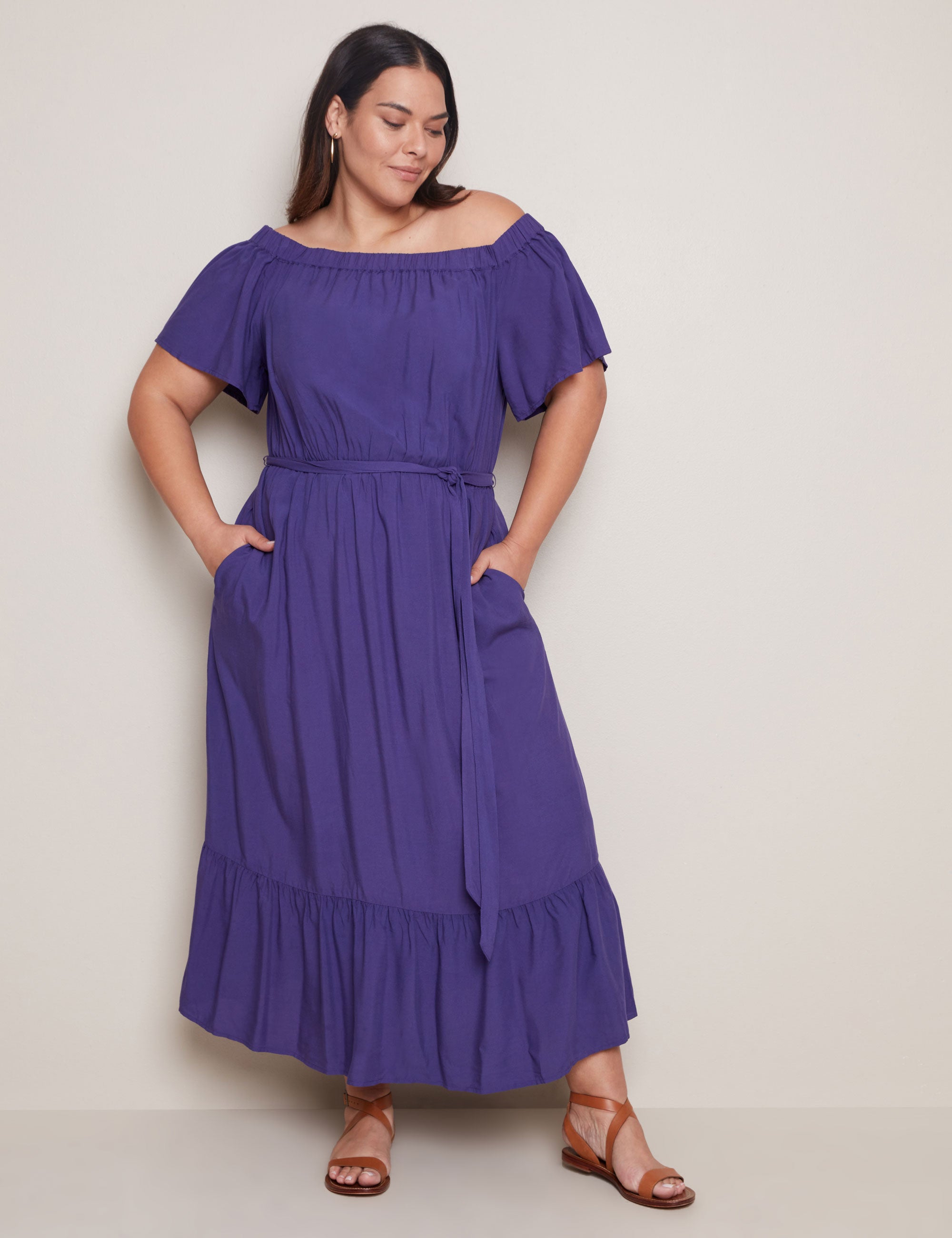 Autograph Flutter Sleeve Off Shoulder Summer Maxi Dress | EziBuy Australia