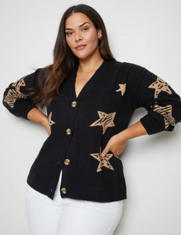 Autograph Long Sleeve Button Front Novelty Knit Cardigan