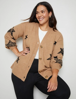 Autograph Long Sleeve Button Front Novelty Knit Cardigan